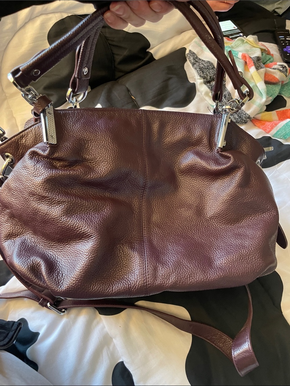Pebbled Leather Shoulder Bag in Deep Plum - Picture 7 of 7